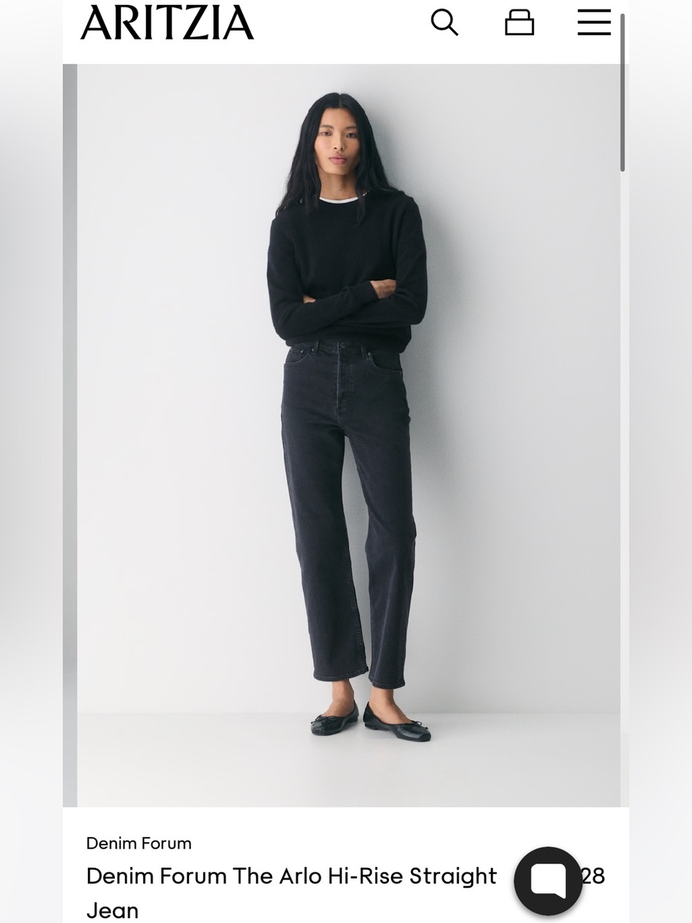 Aritzia Denim Forum Arlo High Rise Straight Washed Black Jeans